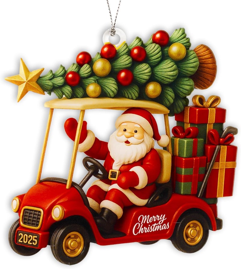 NELXI Golf Cart Ornament, Santa Ornaments for Christmas Tree 2025, Funny Golf Ornaments for Christmas Tree, Unique Holiday Decoration for Golf Lovers, Christmas Golf Decor, Gift Idea for Golfer - Image 1